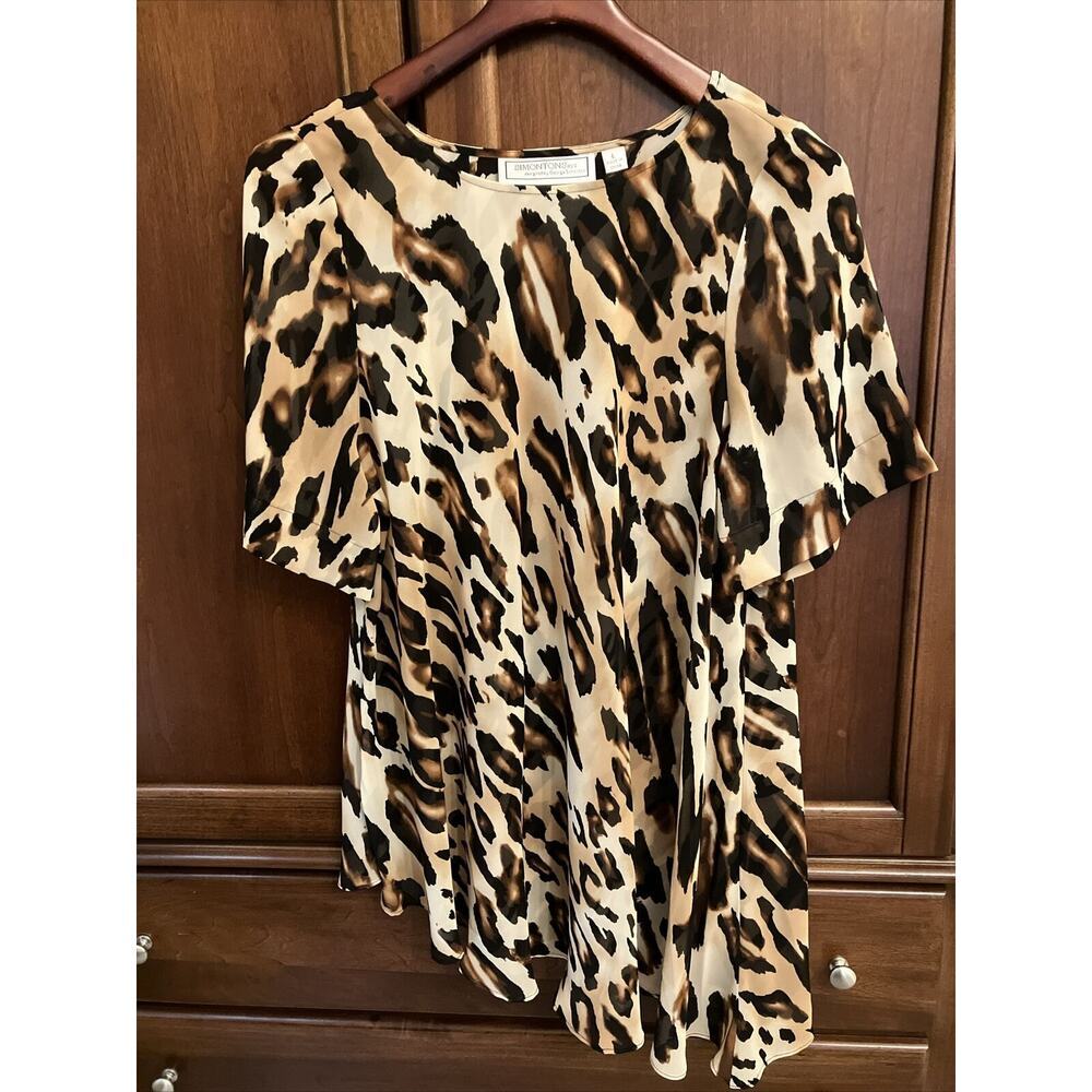 Simonton‎ Says George Simonton Leopard Print Chiffon Blouse Tan Brown Black L